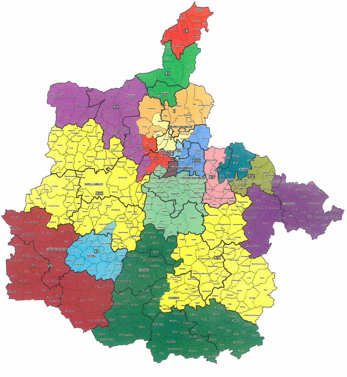 Carte du redécoupage cantonal- Anciens cantons et nouveaux 