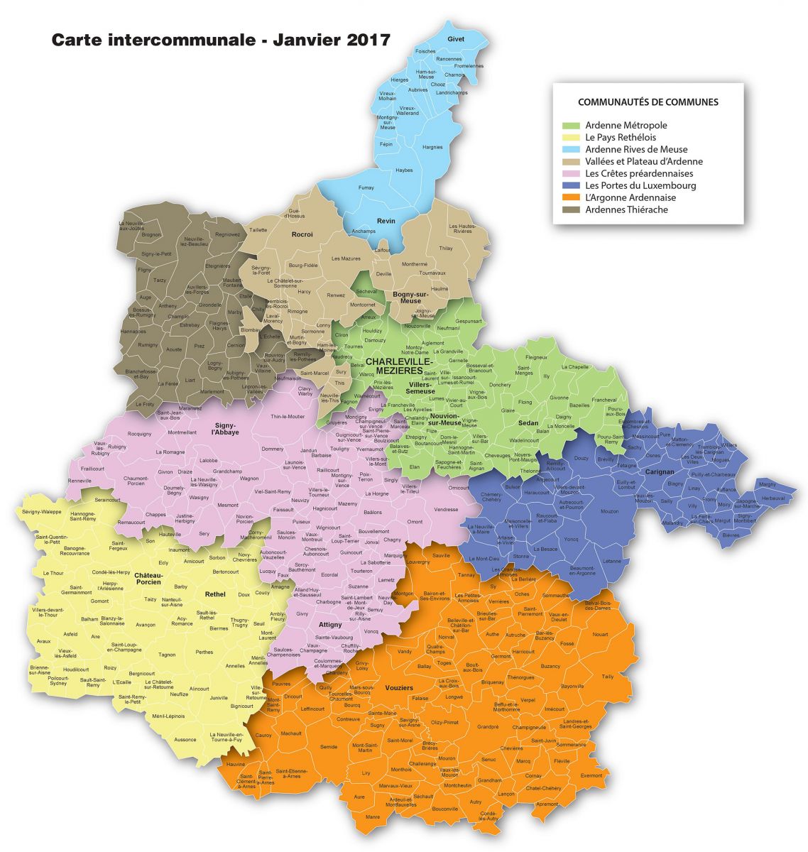 Carte des intercommunalités ardennaises